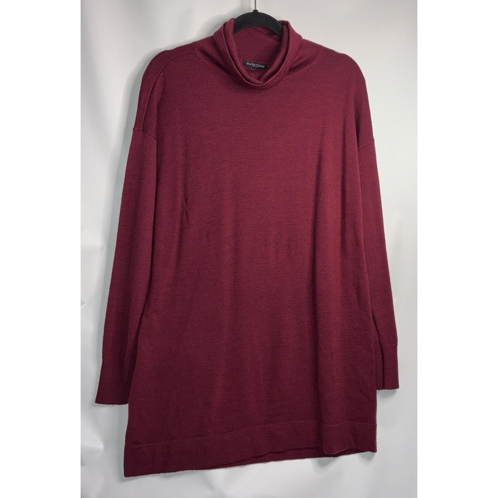 EILEEN FISHER Merino Wool Turtleneck Sweater Petite Small Burgundy Dark Red Wine